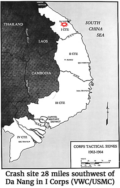 Msp of the crash site 28 miles southwest of Da Nang in I Corps (VWC/USMC)